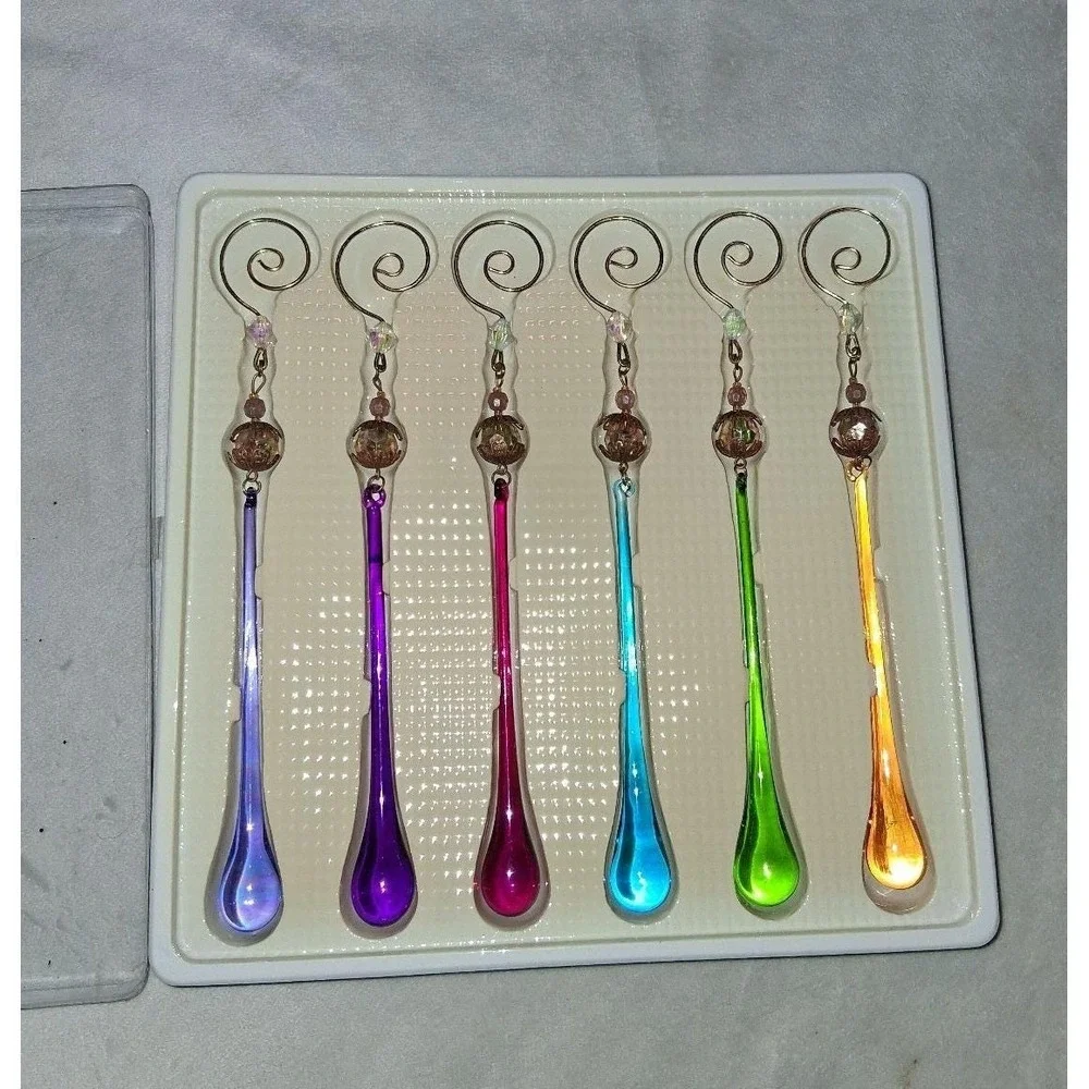Bombay Company Glass Teardrop Christmas Ornaments Set of 6 Jewel Tone Boxed